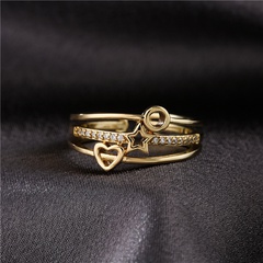 fashion copper micro-inlaid ring heart circle five-pointed star ring