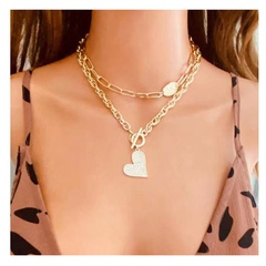 Fashion Alloy Diamond Heart-shaped Double Layer Necklace