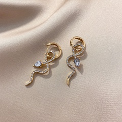 simple style exaggerated diamond-studded snake-shaped long earrings