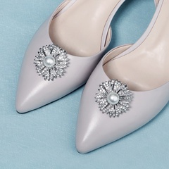 Fashion bridal accessories round removable alloy rhinestone pearl shoe buckle