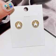Fashion circle hollow five-pointed star copper inlaid zircon earrings wholesale