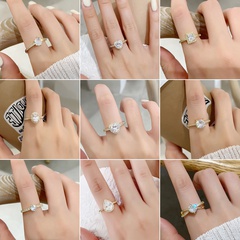 fashion micro-inlaid zircon heart square opening ring wholesale