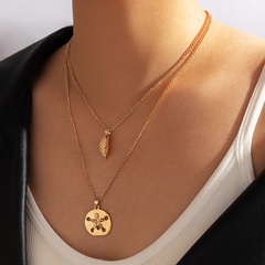 fashion new style alloy round leaf pendant boho style necklace
