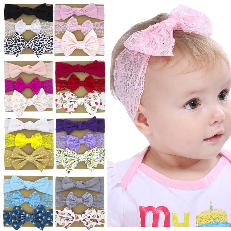 koreanische einfache Art neues Baby Bowknot Haarband dreiteiliges Set