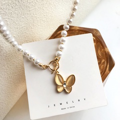 Fashion butterfly pearl OT buckle alloy necklace wholesale