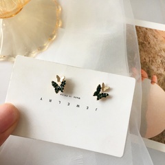 Fashion Small Green Diamond Butterfly Alloy Earrings Wholesale