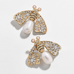 Fashion bee pearl rhinestone alloy earrings wholesale