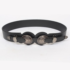 Fashion carved double-headed buckle black wide belt wholesale
