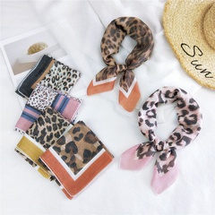 Fashion leopard print cotton linen small square silk scarf wholesale