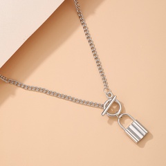 simple lock pendant punk style silver necklace