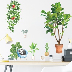 new korean style tropical potted plants green cat wall stickers