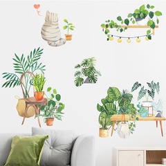 new fashion style tropical potted plants green cat wall stickers