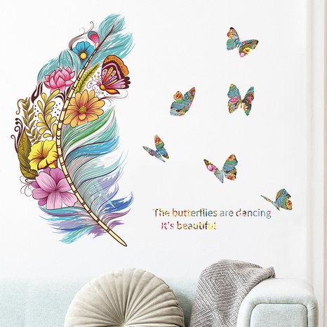 new cartoon color feather butterfly children's wall stickers's discount tags