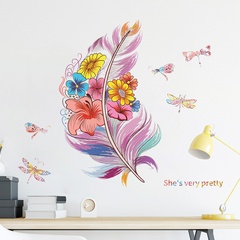 Nuevas pegatinas de pared para niños de libélula de plumas de color de dibujos animados