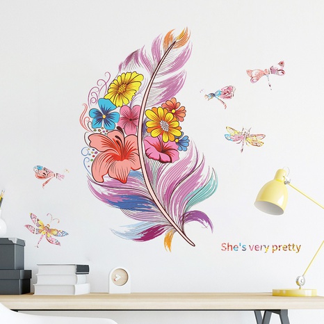 new cartoon color feather dragonfly children's wall stickers's discount tags