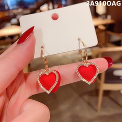 Korea heart-shape alloy rhinestone earrings wholesale