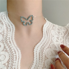 Invisible fishing line full diamond butterfly necklace