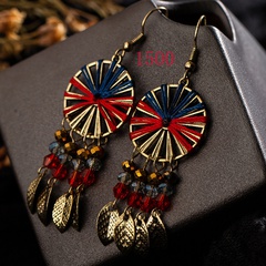 retro hand-woven colorful cotton tassel earrings