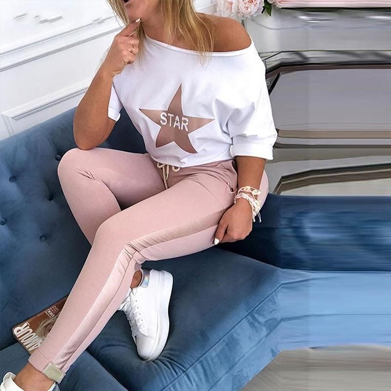 new fashion star letter printing casual twopiece suit