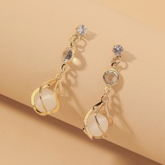 Korean rhinestone opal ball long earrings