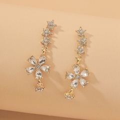 Korean rhinestone flower star long tassel earrings
