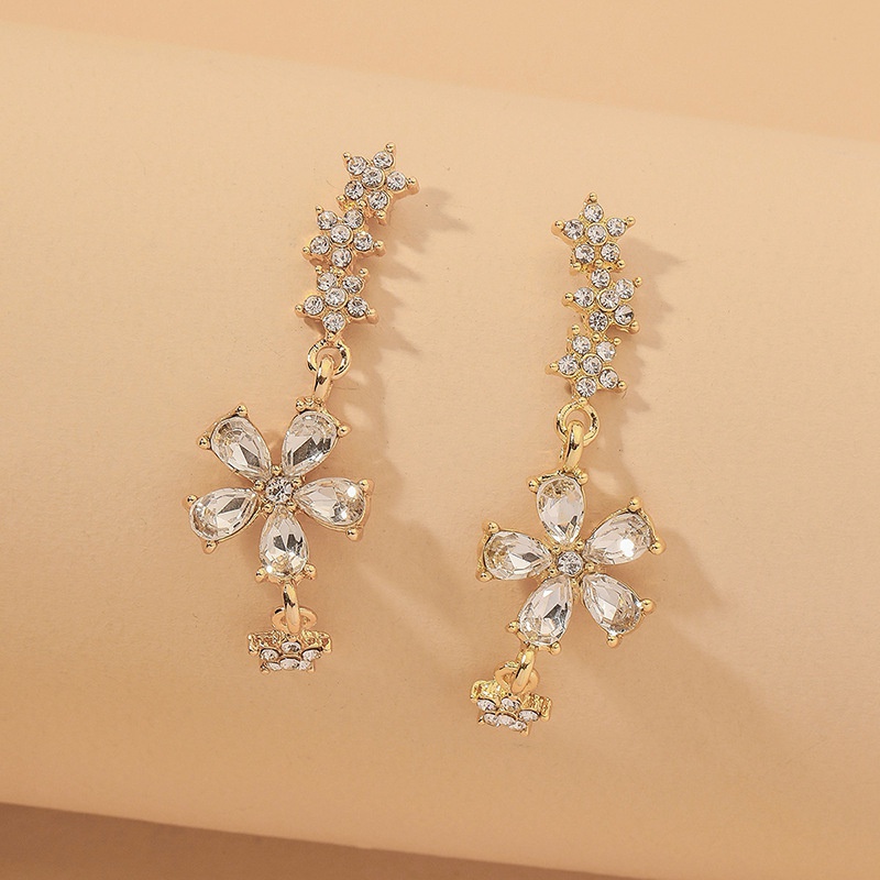 Korean rhinestone flower star long tassel earrings