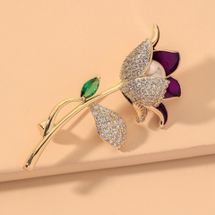 fashion diamond rose flower pearl brooch