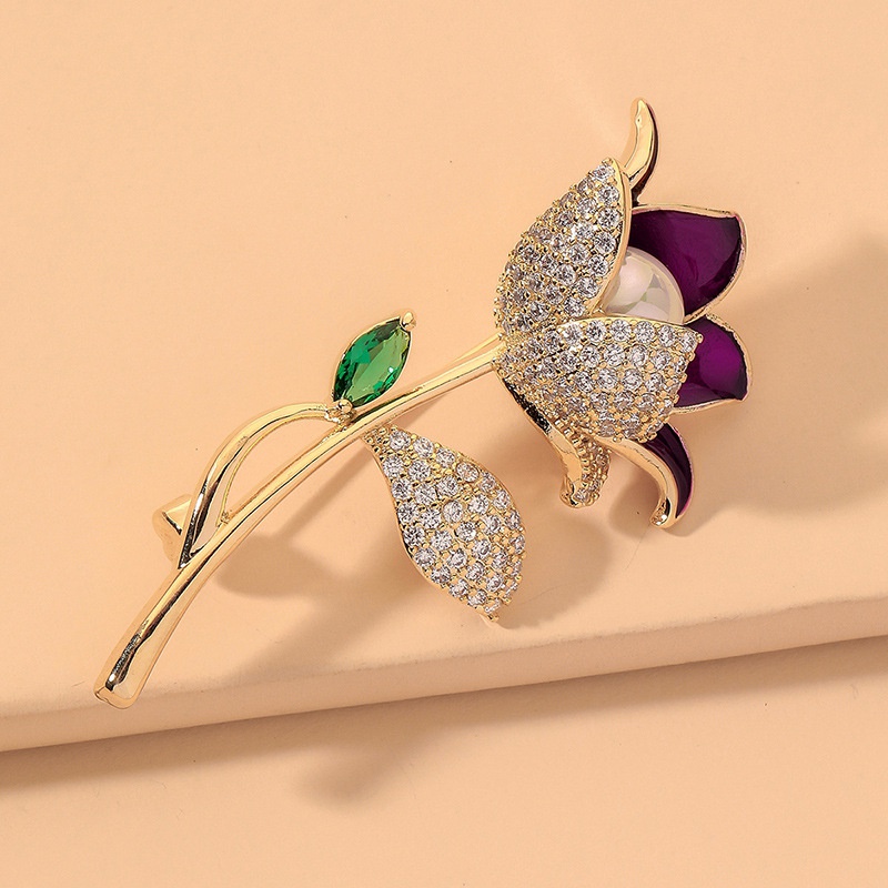 broche de perles de fleur rose de diamant de mode
