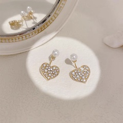 Korea heart-shape pearl rhinestone earrings