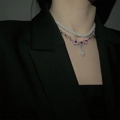 Korea double-layer alloy pearl necklace