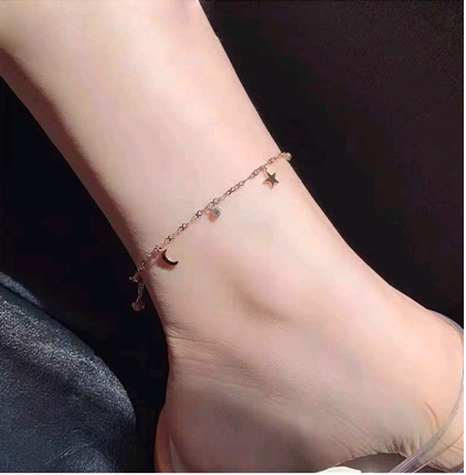 Bracelet de cheville coréen étoile et lune en acier titane's discount tags