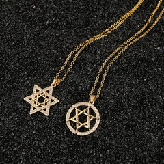 Retro six-pointed star copper inlaid zircon necklace