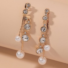 retro rhinestone pearl tassel earrings