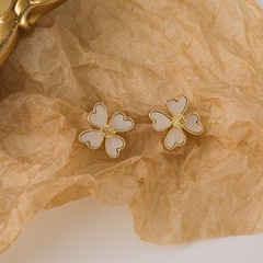 Korean heart-shape four-petal flower alloy earrings wholesale