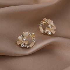 Korea round small flower copper inlaid zircon earrings wholesale