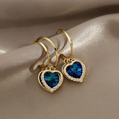 Mode blauen Kristall Herzform Doppelschicht Ohrringe Großhandel