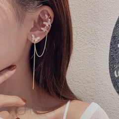 Fashion butterfly long tassel rhinestone alloy earrings wholesale