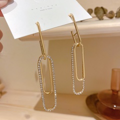 Fashion diamond-studded geometric rectangular alloy earrings