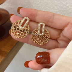 Fashion pearl metal circle mesh earrings wholesale