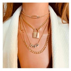 Mode Golden Pin Würfel Lock-förmige mehrschichtige Legierung Halskette Großhandel