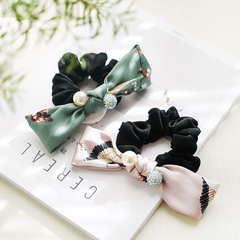 korean style fashion tie bow print pearl hair scrunchies