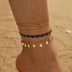 creative fashion style new metal chain disc tassel braided anklet 4-piece set