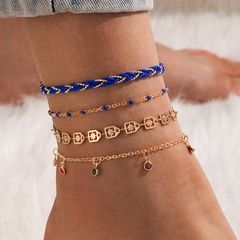 new Bohemia beach style hollow geometric color tassel cord anklet set