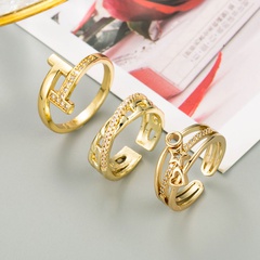 fashion copper gold-plated micro-inlaid zircon star heart-shaped ring