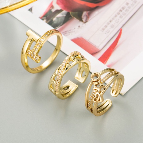 Mode kupfervergoldeter mikro-eingelegter herzförmiger Ring aus Zirkonstern's discount tags