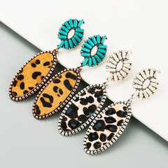 new alloy inlaid turquoise paste leather horsehair print leopard earrings