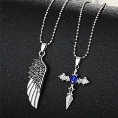 Fashion Blue Diamond Cross Big Wing Alloy Necklace