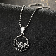 Retro metal cupid hollow round little angel alloy necklace wholesale