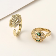 Fashion leopard snake copper inlaid zircon rings wholesale