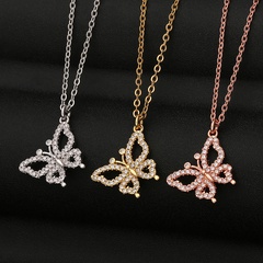 Fashion small butterfly copper inlaid zircon necklace wholesale